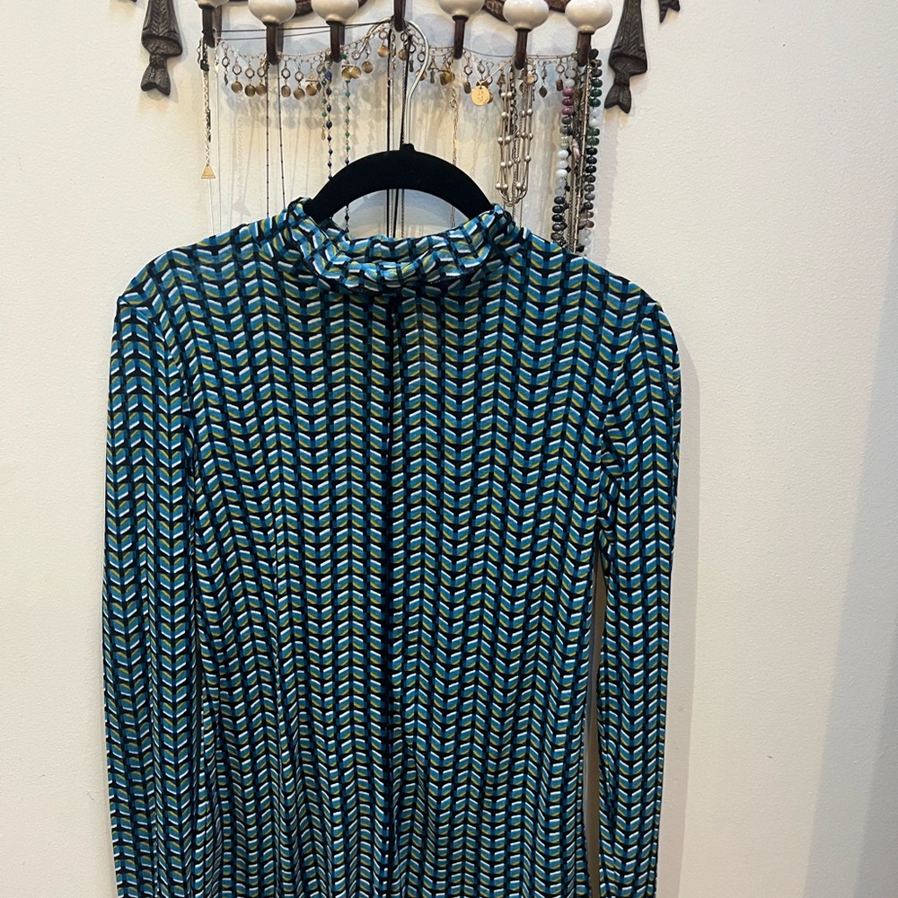 Anthropologie Blue and Green Patterned Blouse